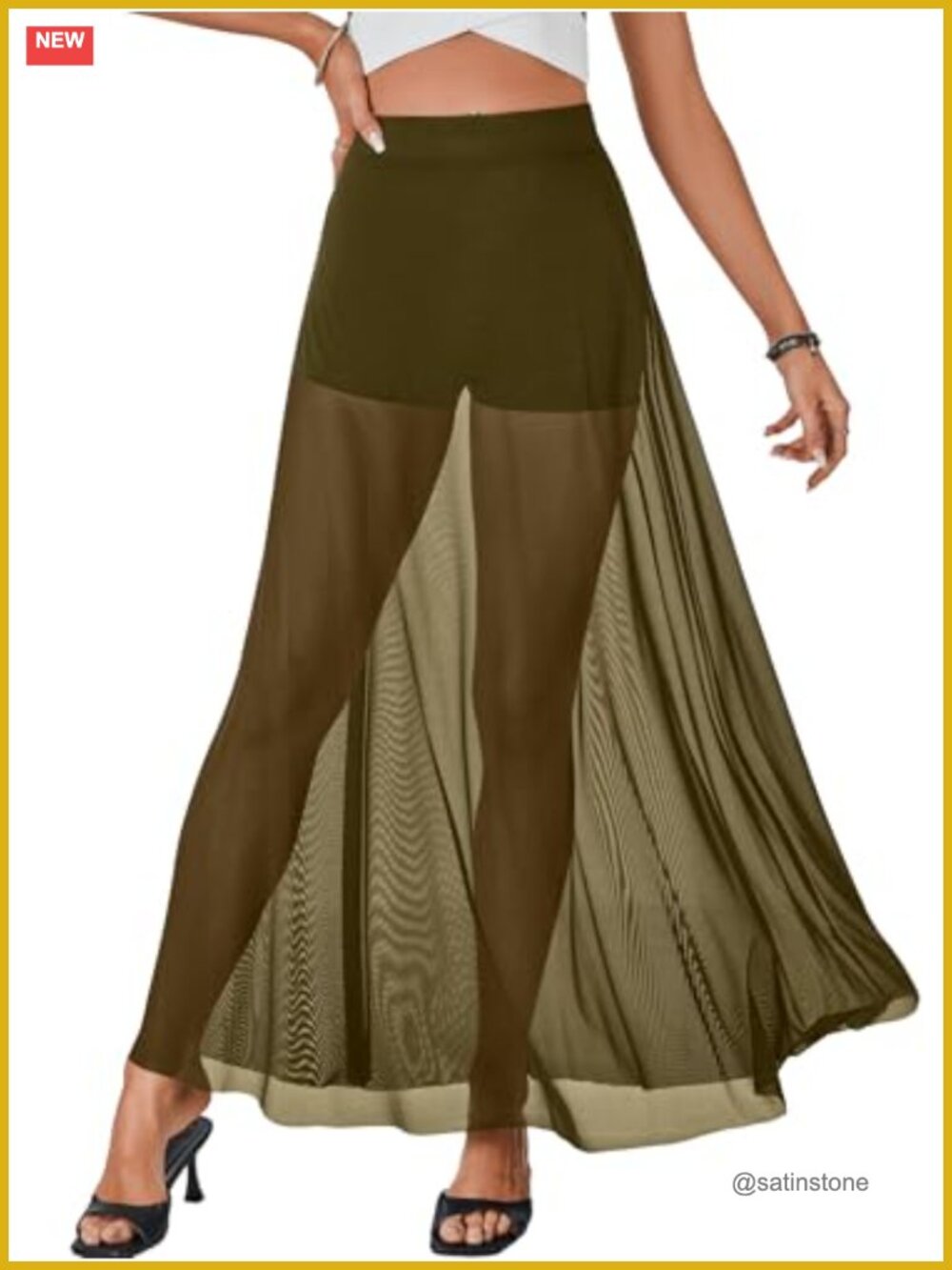 Sheer Mesh Maxi Skirt High Waisted A-Line with Built-In Shorts